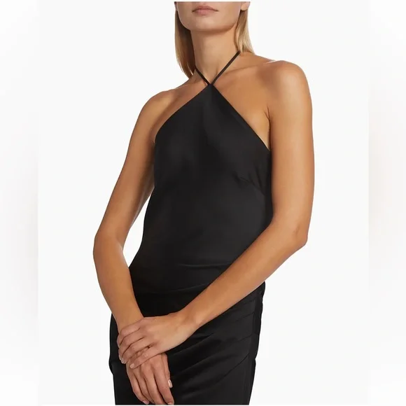 NWT•Simkhai•Hansel Ruched Satin Halterneck Gown•Black•Sz 2 - Picture 5 of 10